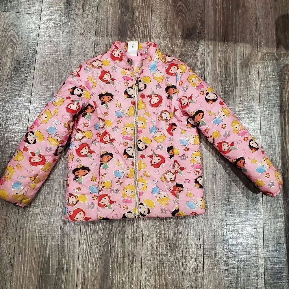 Girls Disney Jacket Size 7-8 Princess Pink Puffer Jacket for Kids